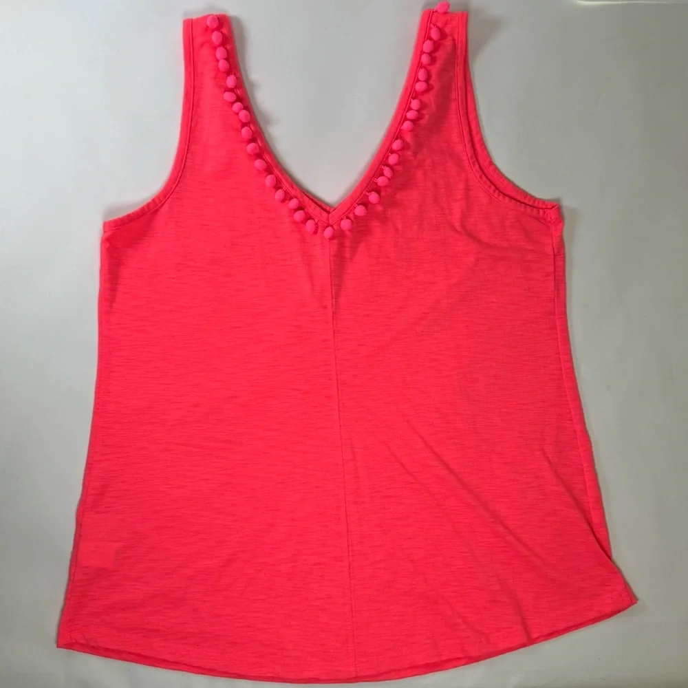 Lilly Pulitzer Neon Pink Sleeveless Pom Pom Tank - Medium - Picture 2 of 6